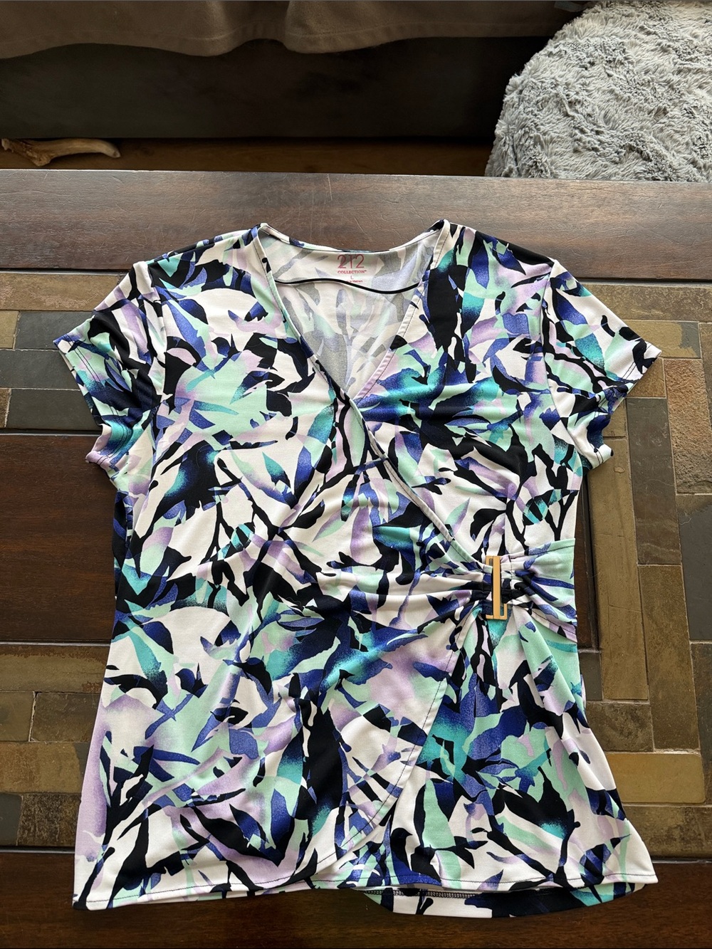 212 Collection Abstract Floral Wrap Top in Mint, Lavender, Black